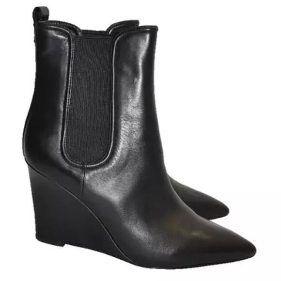 $550 VERONICA BEARD Pointed Toe Wedge Iluska Bootie BLACK LEATHER 8 (MF11) - Picture 2 of 7